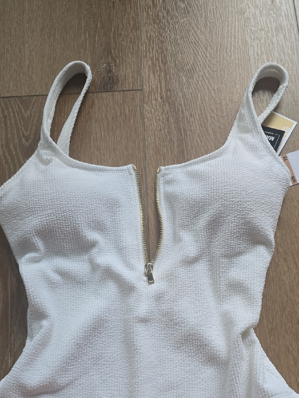 Michael Kors White Ribbed Front Zip One Piece Size 12 - Picture 6 of 9